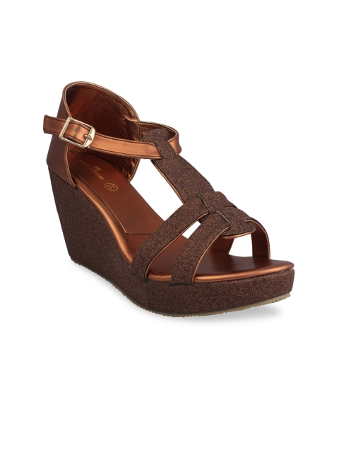 

pelle albero Copper-Toned Embellished Wedge Sandals Heels
