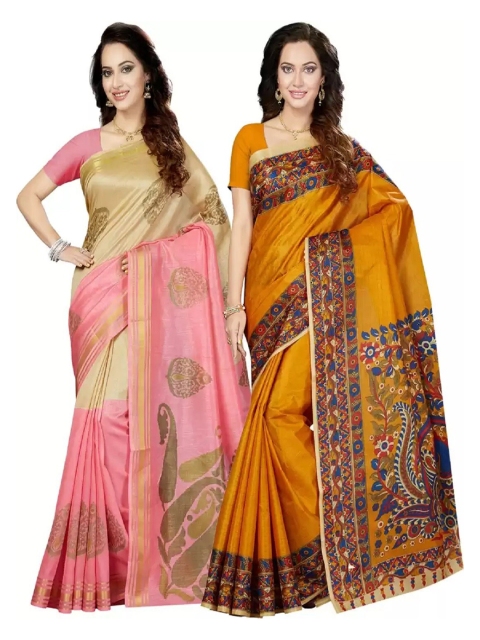 

Ishin Pack of 2 Yellow & Beige Ethnic Motifs Printed Art Silk Bhagalpuri Sarees