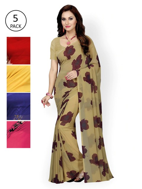 

Ishin Pack of 5 Beige & Red Floral Printed Sarees