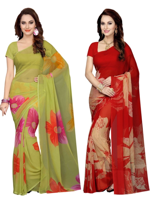 

Ishin Pack of 2 Red & Green Floral Printed Sarees