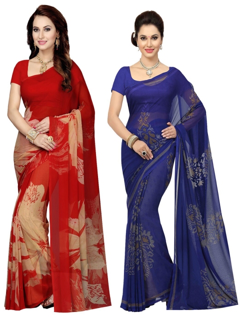 

Ishin Pack of 2 Red & Blue Floral Printed Sarees