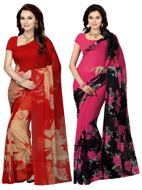 

Ishin Pack of 2 Red & Pink Floral Printed Sarees