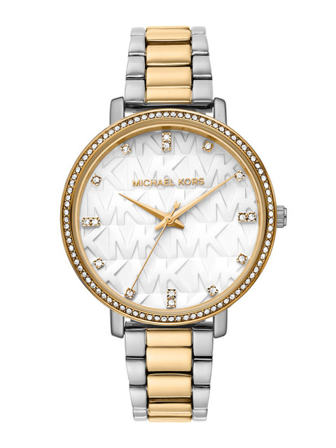 

Michael Kors Women White Dial & Two Tone Bracelet Style Straps Analogue Watch MK4595