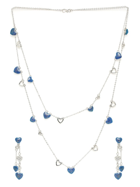 

Mahi Blue & Silver-Toned Rhodium-Plated Crystals Studded Layered Necklace