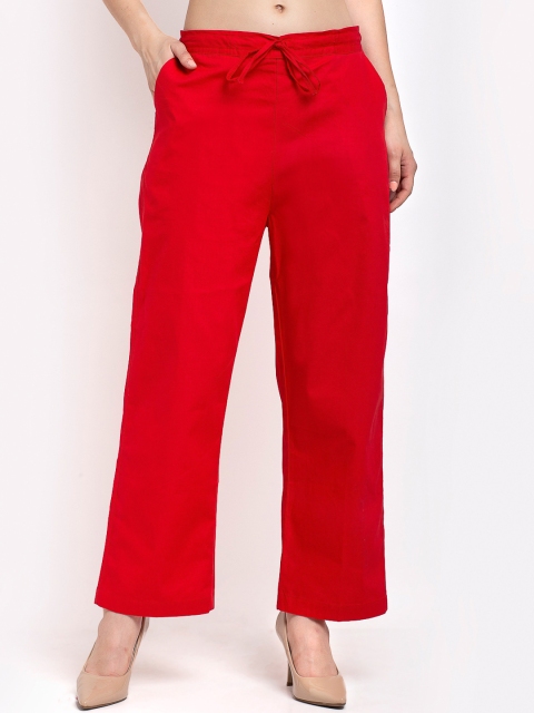 

GRACIT Women Red Cemric Cotton Loose Fit Parallel Trousers