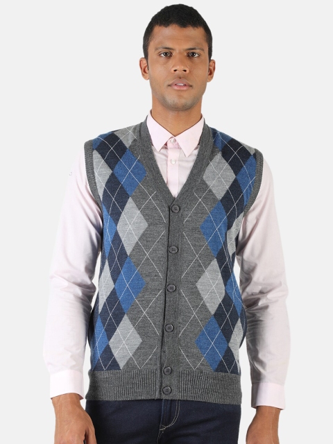 

Monte Carlo Men Grey & Blue Argyle Printed Cardigan