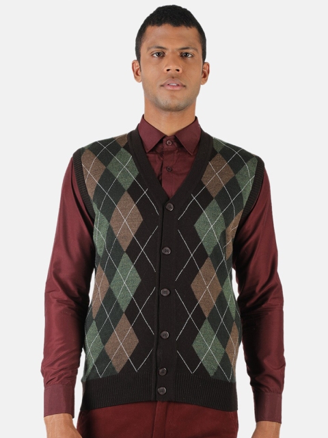 

Monte Carlo Men Navy Blue & Green Argyle Printed Cardigan