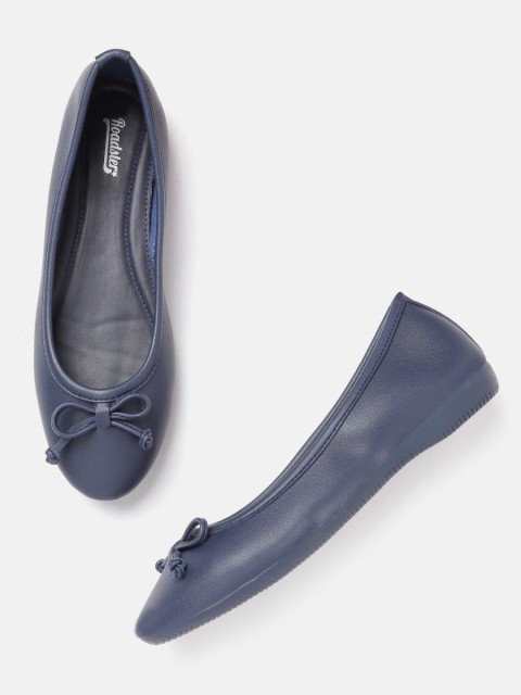 

Roadster Women Navy Blue Solid Ballerinas with Bows Detail