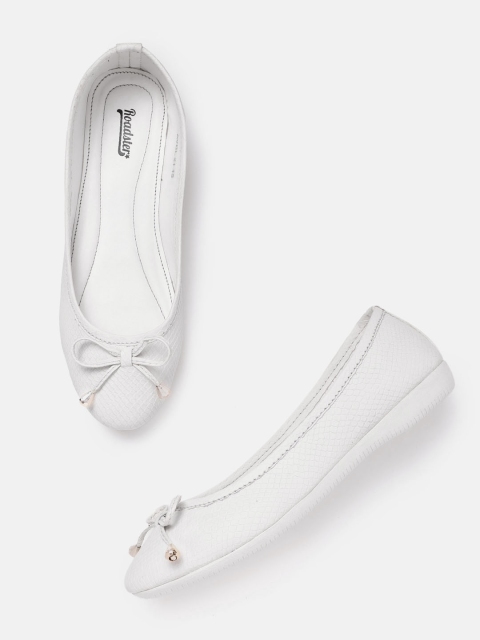 

Roadster Women White Snakeskin Textured Ballerinas with Bows Detail
