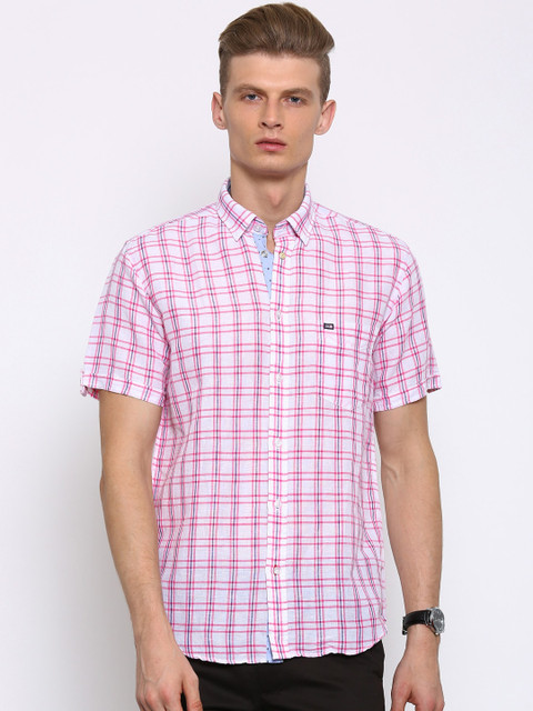 

Arrow Sport Men White & Pink Regular Fit Checked Casual Sustainable Shirts