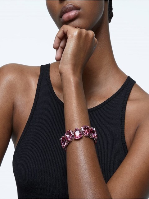 

SWAROVSKI Women Pink & Steel Crystals Rhodium-Plated Ring Bracelet