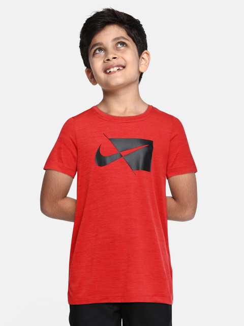 

Nike Boys Dri-FIT Brand Logo Printed Round Neck HBR SS T-shirt, Red