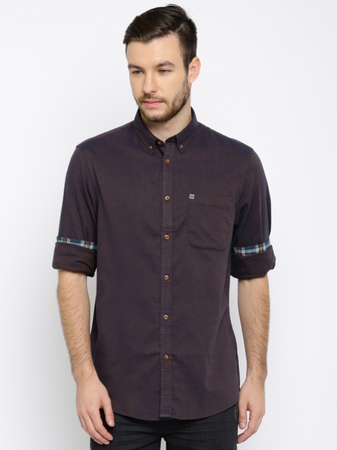 

Arrow Blue Jean Co. Men Navy & Brown Slim Fit Casual Shirt, Navy blue