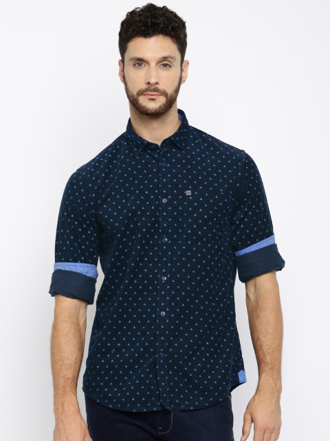 

Arrow Blue Jean Co. Men Navy Corduroy Slim Fit Printed Casual Shirt, Navy blue