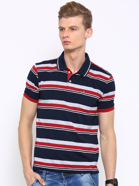 

Arrow Sport Men Navy & Red Striped Polo T-shirt, Navy blue