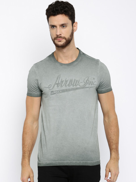 

Arrow Blue Jean Co. Men Grey Self-design Round Neck T-Shirt