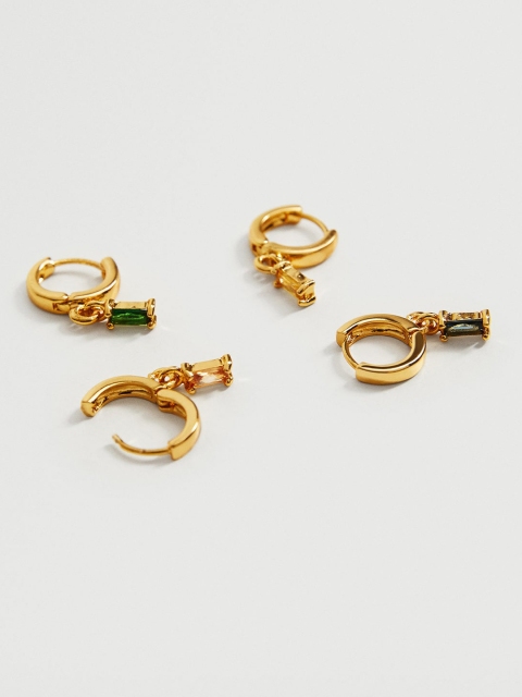 

MANGO Set of 2 Gold-Toned Stone Studded Circular Drop Earrings