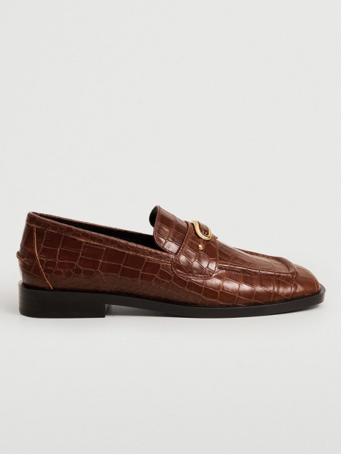 

MANGO Women Brown Croc Textured Leather Loafers