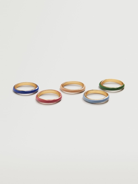 

MANGO Women Set of 5 Enamelled Finger Rings, Multi