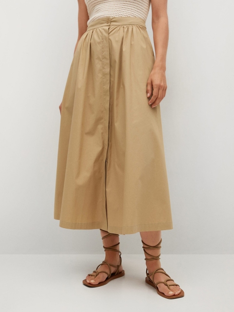 

MANGO Women Beige Solid Flared Skirt