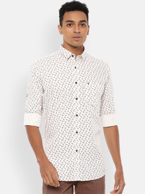 

VAN HEUSEN DENIM LABS Men Cream-Coloured Slim Fit Opaque Printed Pure Cotton Casual Shirt