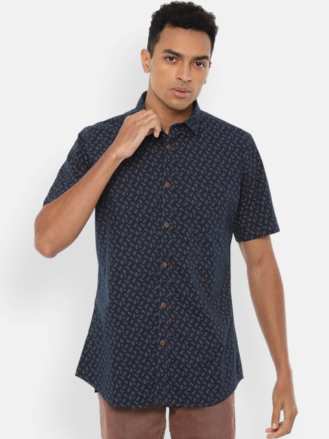 

VAN HEUSEN DENIM LABS Men Navy Blue Slim Fit Opaque Printed Pure Cotton Casual Shirt