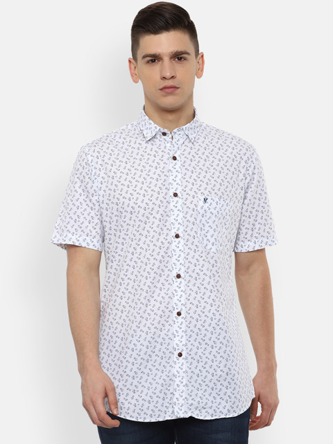 

VAN HEUSEN DENIM LABS Men White Slim Fit Floral Opaque Printed Pure Cotton Casual Shirt