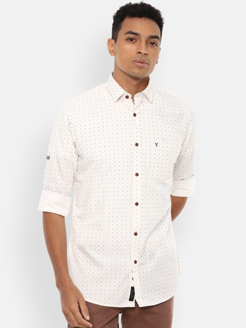 

VAN HEUSEN DENIM LABS Men Cream-Coloured Slim Fit Opaque Printed Pure Cotton Casual Shirt