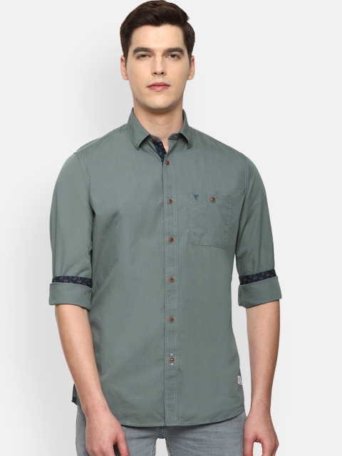 

VAN HEUSEN DENIM LABS Men Green Slim Fit Opaque Pure Cotton Casual Shirt