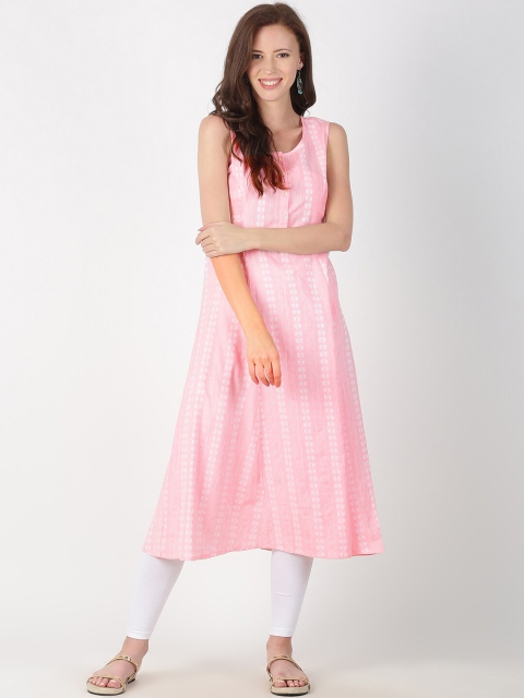 

Saffron Threads Women Pink & White Floral Printed Dobby Pure Cotton Kurta