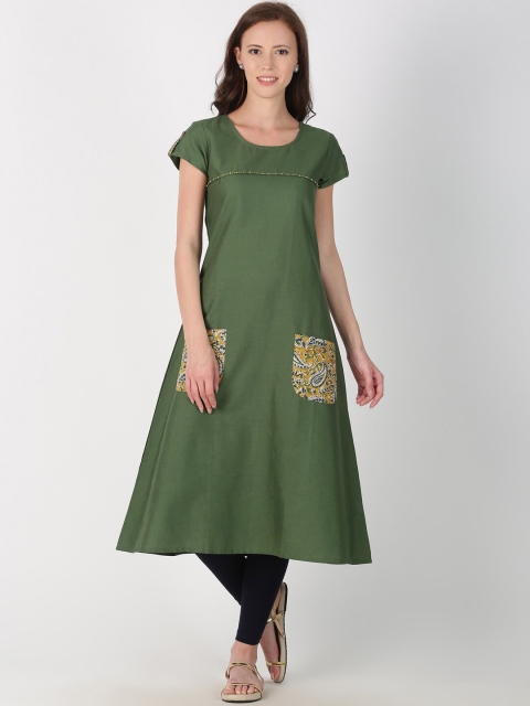 

Saffron Threads Women Green Solid A-Line Kurta
