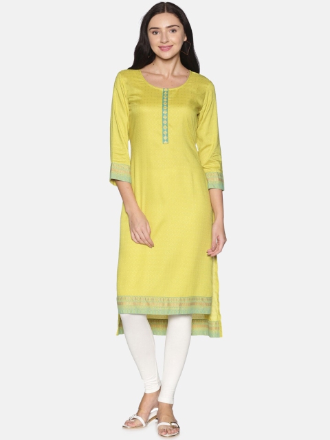 

Saffron Threads Women Lime Green & Green Ethnic Motifs Printed Dobby Kurta