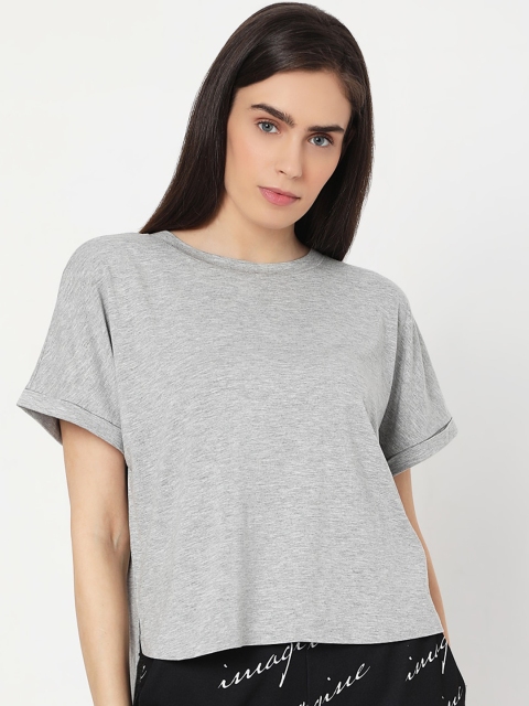 

Vero Moda Women Grey Solid Crop Lounge T-shirt