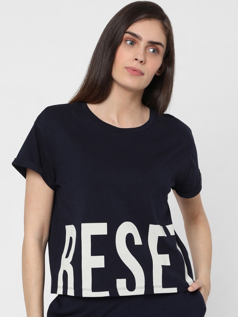 

Vero Moda Women Navy Blue & White Pure Cotton Printed Lounge T-shirt