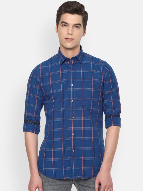 

Van Heusen Sport Men Blue Slim Fit Windowpane Checks Checked Pure Cotton Casual Shirt