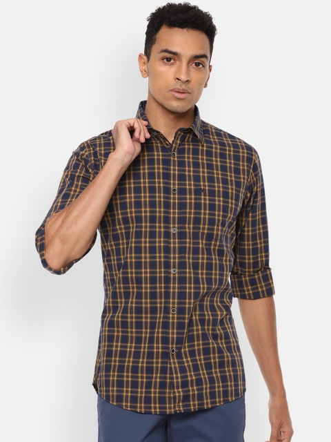 

Van Heusen Sport Men Navy Blue Slim Fit Opaque Checked Pure Cotton Casual Shirt