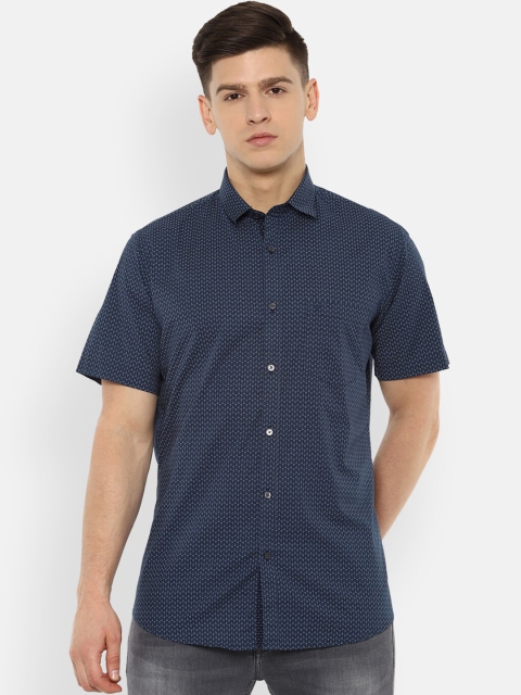 

Van Heusen Sport Men Navy Blue Slim Fit Opaque Printed Pure Cotton Casual Shirt