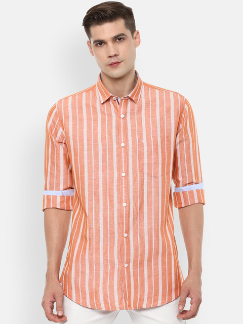 

Van Heusen Sport Men Orange Slim Fit Opaque Striped Casual Shirt