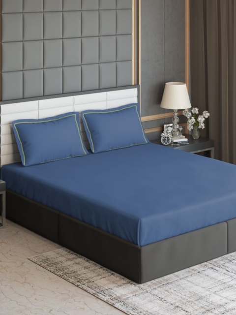 

DDecor Blue 300 TC Cotton Queen Bedsheet with 2 Pillow Covers