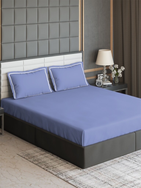 

DDecor Blue 300 TC Cotton Queen Bedsheet with 2 Pillow Covers