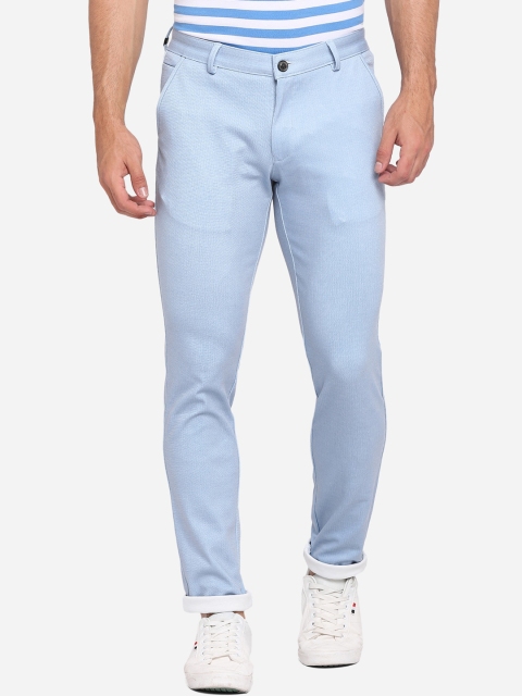 

JADE BLUE Men Blue Slim Fit Pure Cotton Trousers
