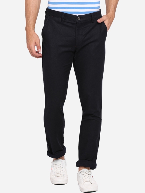 

JADE BLUE Men Navy Blue Slim Fit Pure Cotton Trousers