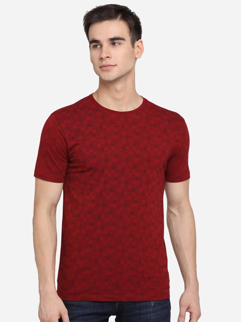 

JADE BLUE Men Red Printed Slim Fit Pure Cotton T-shirt