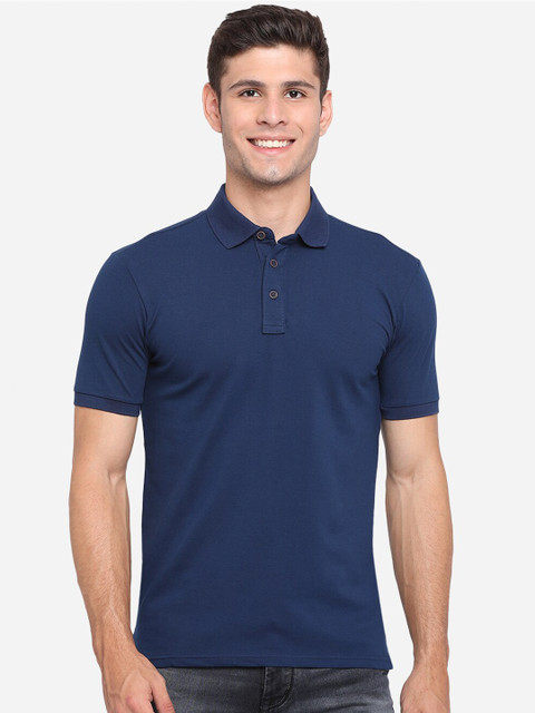 

JADE BLUE Men Blue Polo Collar Slim Fit Pure Cotton T-shirt