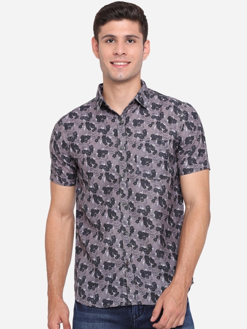 

JADE BLUE Men Grey Slim Fit Floral Opaque Printed Pure Cotton Casual Shirt