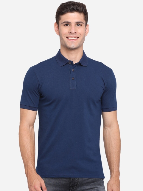 

JADE BLUE Men Blue Polo Collar Slim Fit Pure Cotton T-shirt