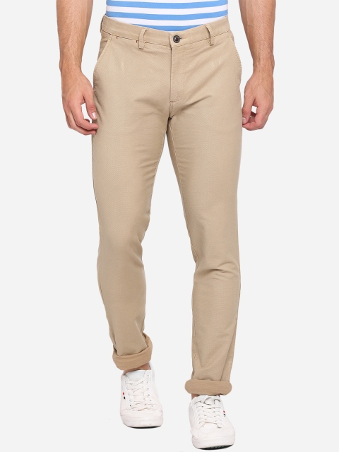 

JADE BLUE Men Khaki Slim Fit Pure Cotton Trousers