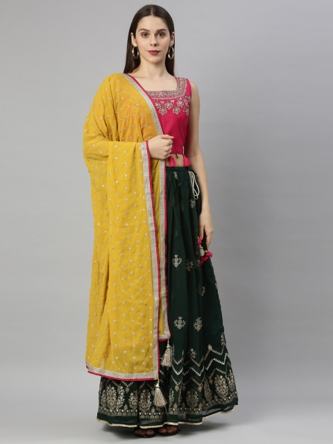 

Neerus Green & Pink Embroidered Ready to Wear Lehenga & Blouse With Dupatta