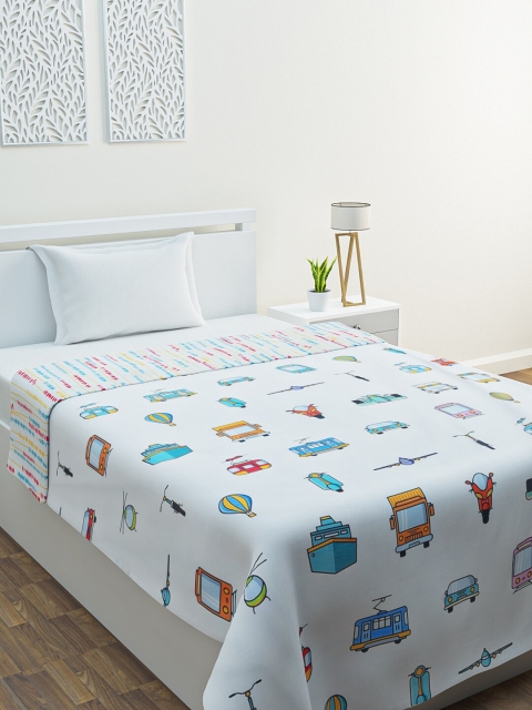 

HOME AFFAIRS White & Blue Cartoon AC Room 210 GSM Single Bed Reversible Dohar