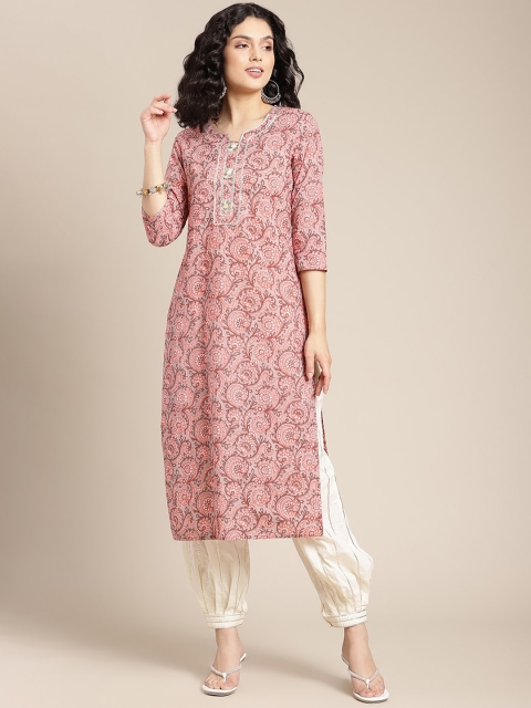 

Varanga Women Peach-Coloured Ethnic Motifs Embroidered Thread Work Kurta